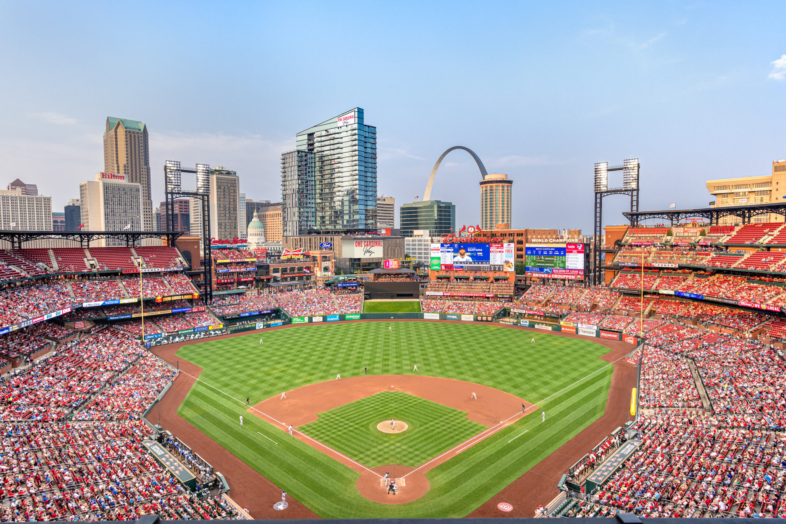 View from Busch Stadium of One Cardinal Way Luxury Apartments in Downtown St. Louis